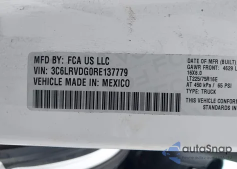 2024 Ram Promaster 2500 Tradesman High Roof 159 Wb W/Pass Seat from USA, damaged, VIN 3C6LRVDG0RE137779